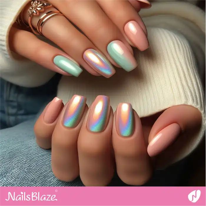 Simple Iridescent Pearl Nails | Aurora Nails - NB3973